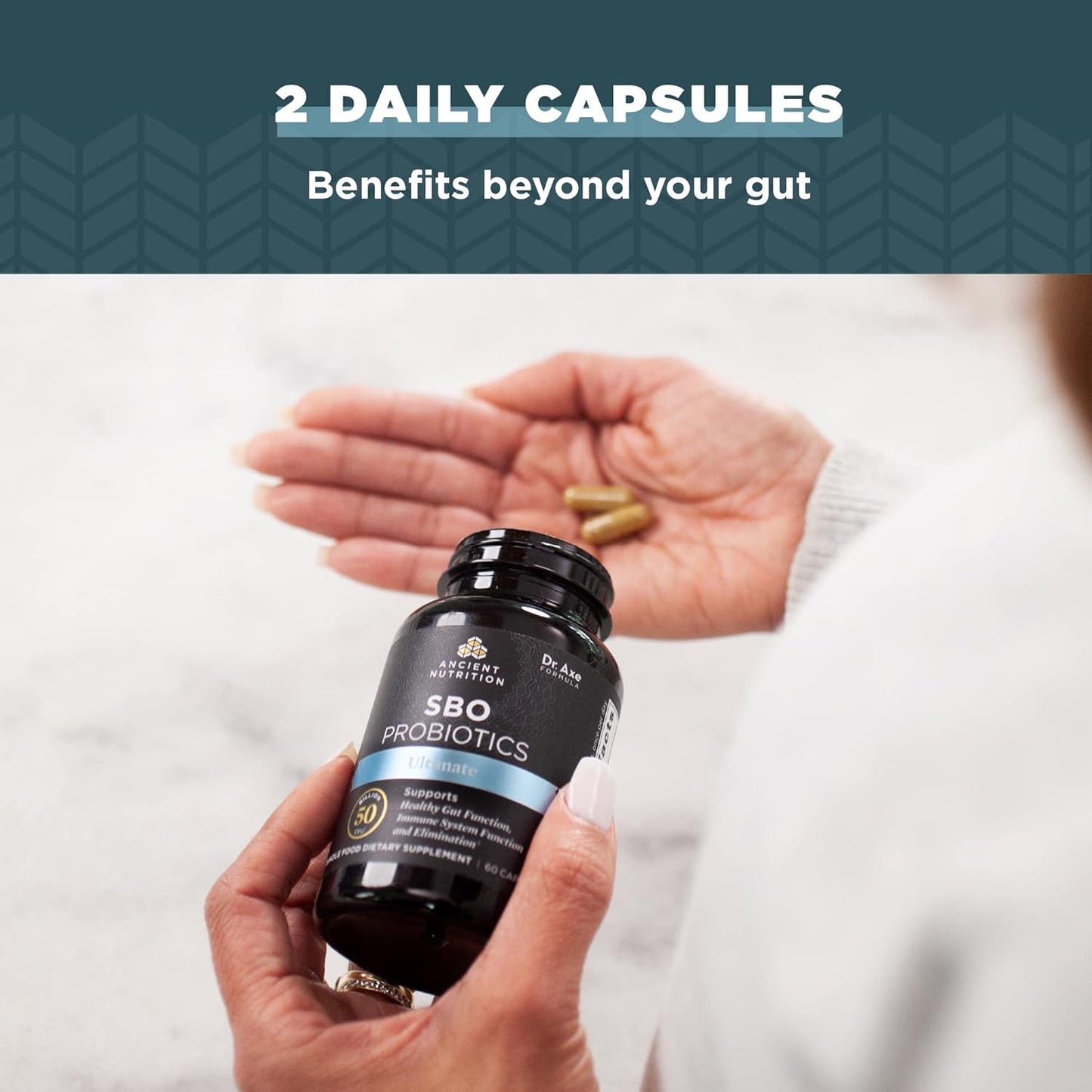 Ancient Nutrition SBO Probiotics Ultimate 50 Billion CFUs, Digestive & Immune Support, Gluten Free, Superfoods Blend - 60 Capsules (2 Pack)