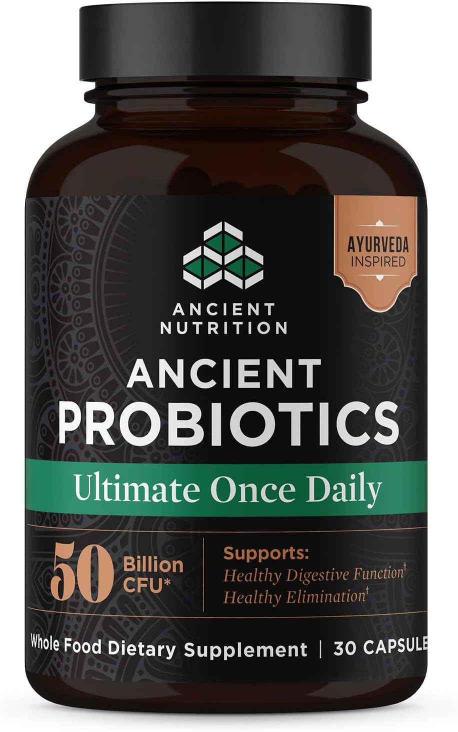 Ancient Nutrition Ultimate Probiotics with Turmeric, Ginger, and Fenugreek - Supports Digestion, Reduces Bloating and Diarrhea - 30 Capsules