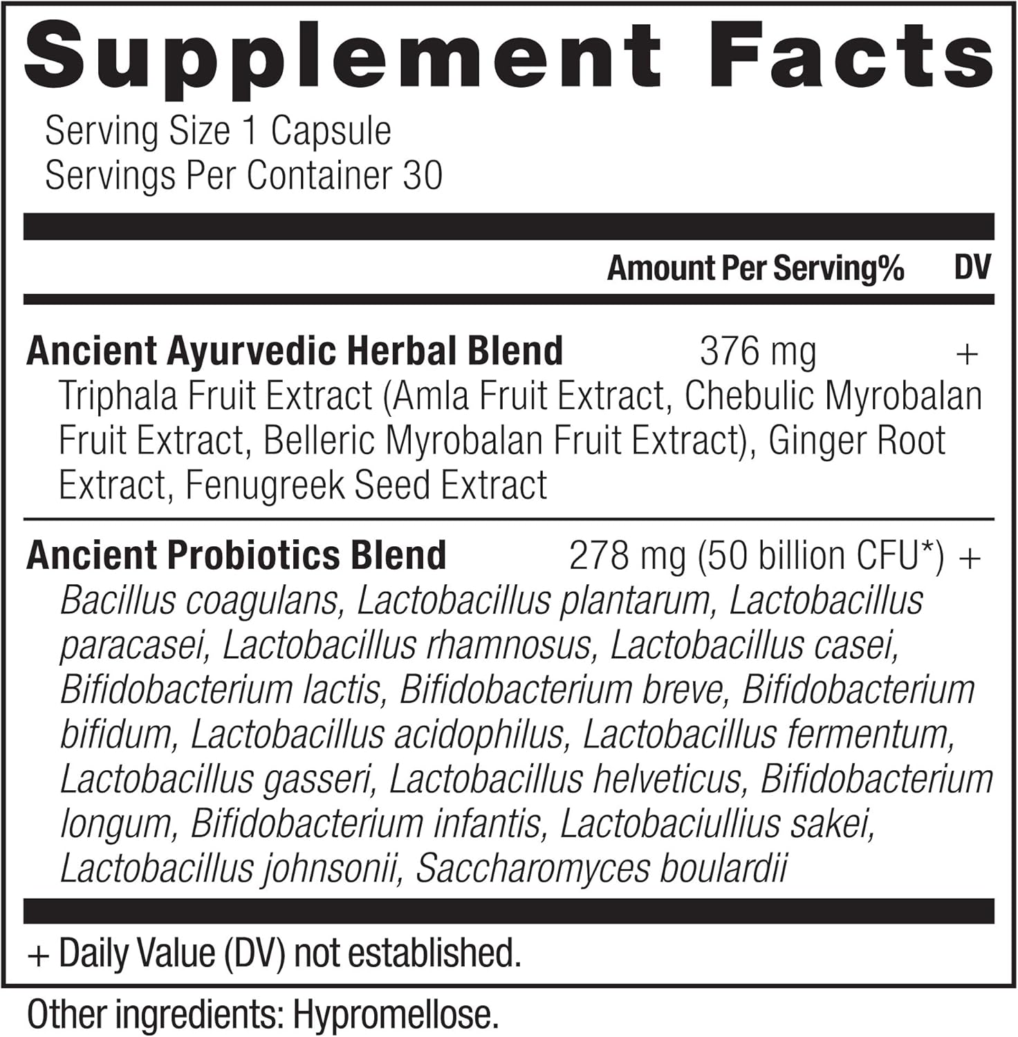 Ancient Nutrition Ultimate Probiotics with Turmeric, Ginger, and Fenugreek - Supports Digestion, Reduces Bloating and Diarrhea - 30 Capsules