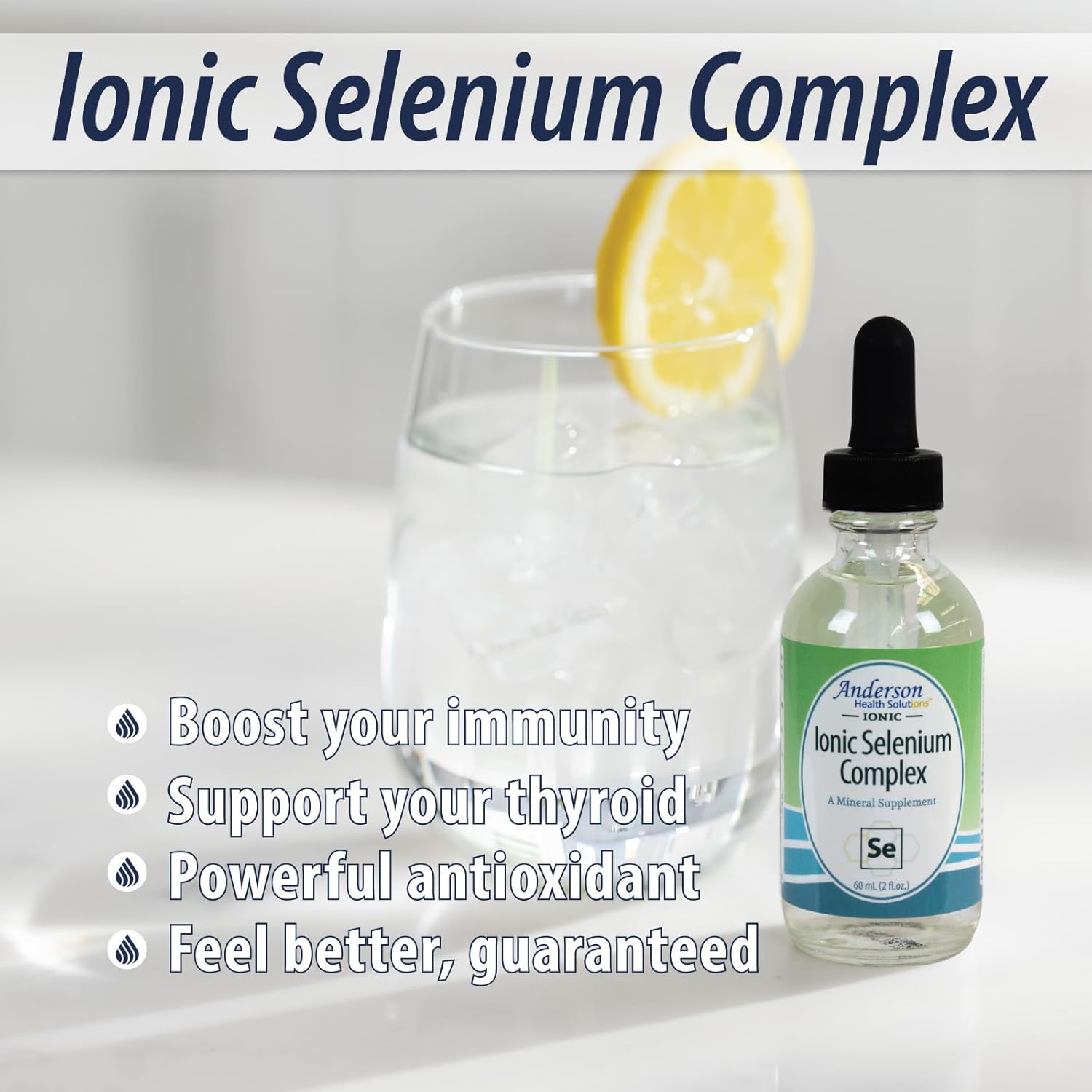 Anderson Ionic Selenium Complex Liquid Supplement Drops - Supports Thyroid & Immune System, Antioxidant, Mineral Drops - 40 Servings