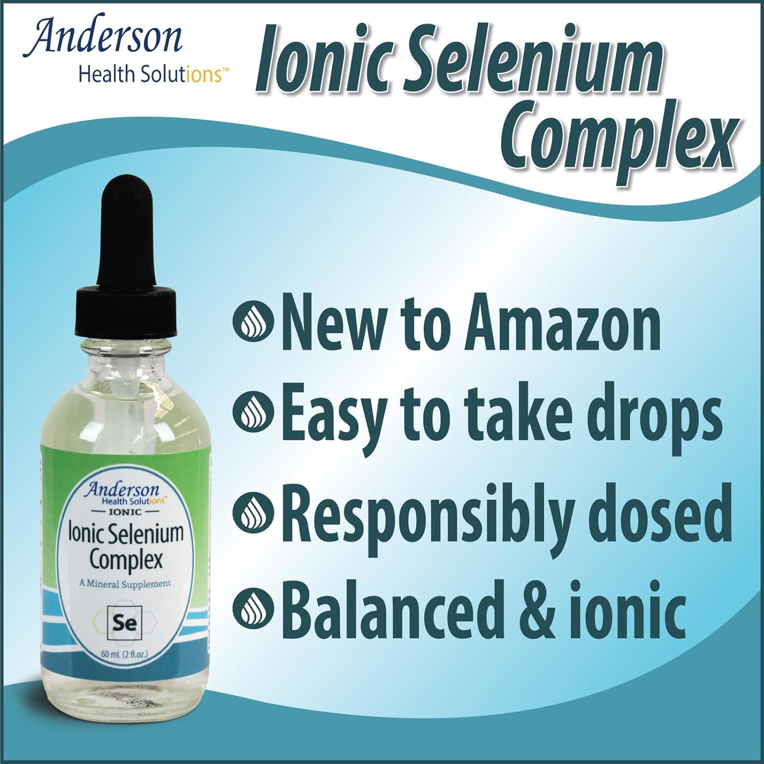 Anderson Ionic Selenium Complex Liquid Supplement Drops - Supports Thyroid & Immune System, Antioxidant, Mineral Drops - 40 Servings