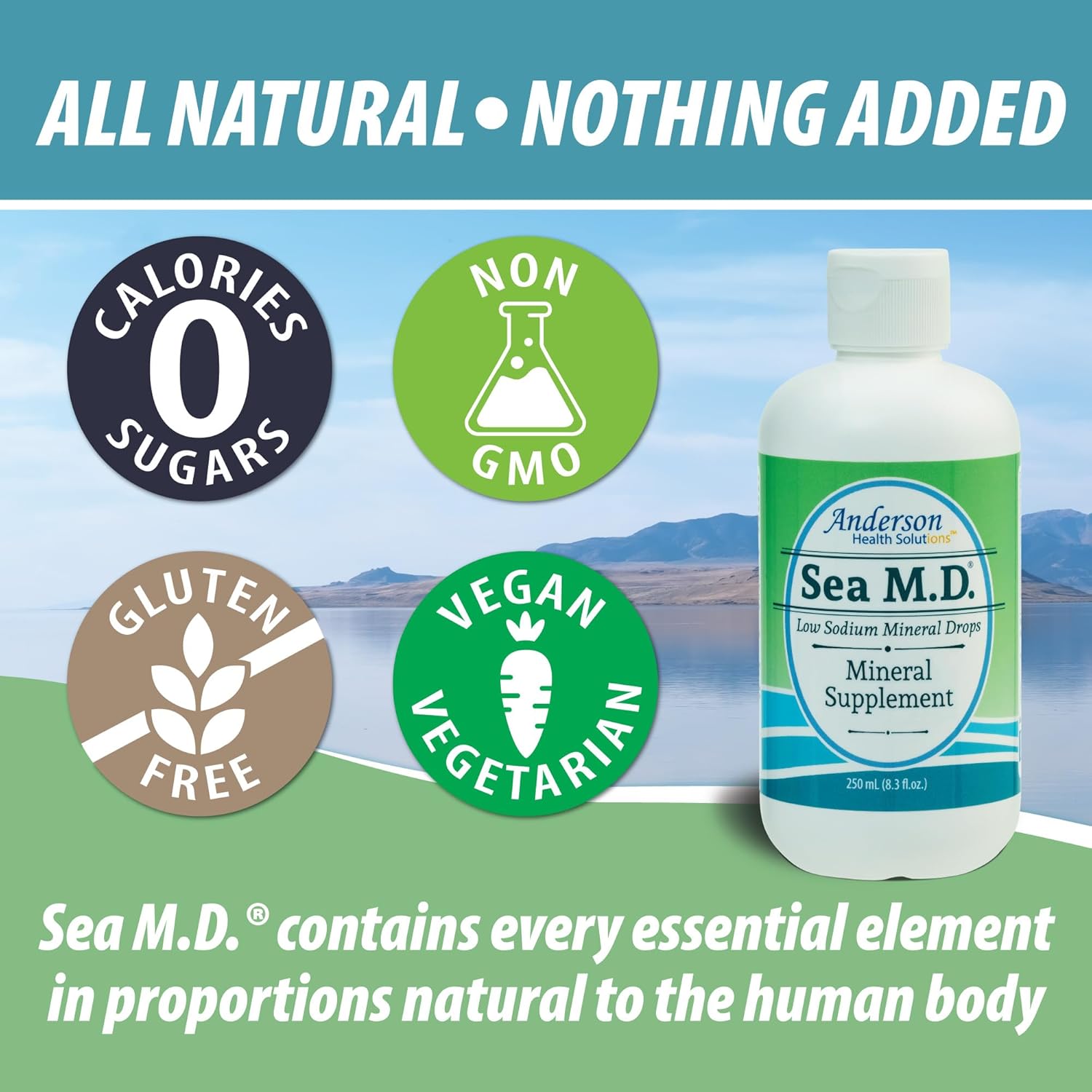 Anderson Sea M.D. Concentrated Trace Mineral Drops - Liquid Magnesium Supplement for Muscle Cramps and Joint Health - Ionic Electrolyte Formula - 8.3 fl oz Bottle with 120 Servings