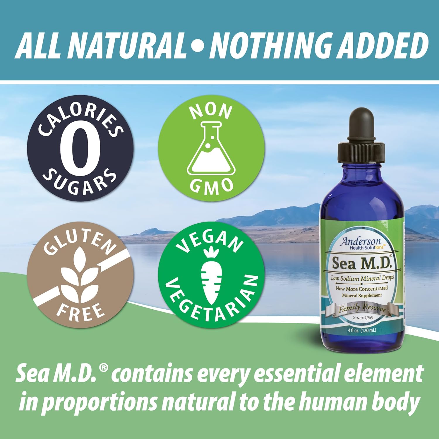 Anderson Sea M.D. Concentrated Trace Mineral Drops - Liquid Magnesium Supplement for Muscle Cramps and Joint Health - 4 fl oz, 60 Servings