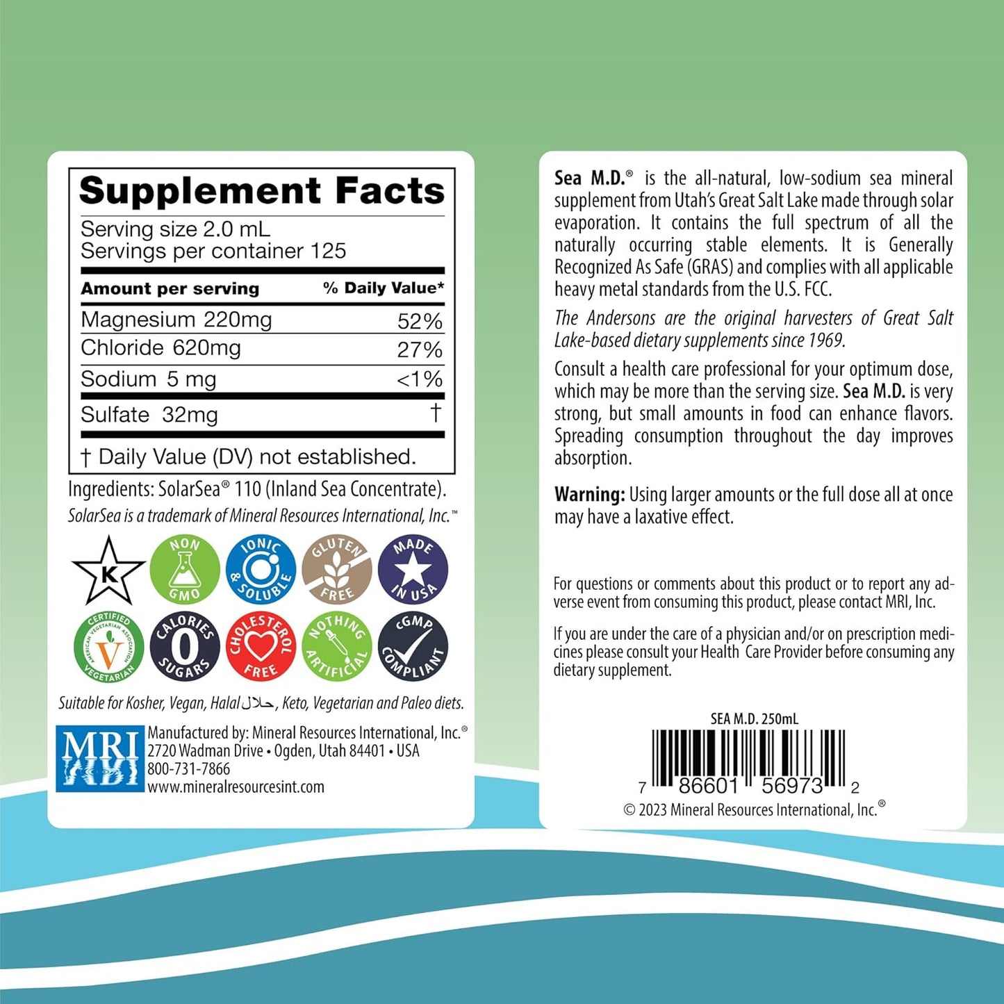 Anderson Sea M.D. Concentrated Trace Mineral Drops - Liquid Magnesium Supplement for Muscle Cramps and Joint Health - Ionic Electrolyte Formula - 8.3 fl oz Bottle with 120 Servings