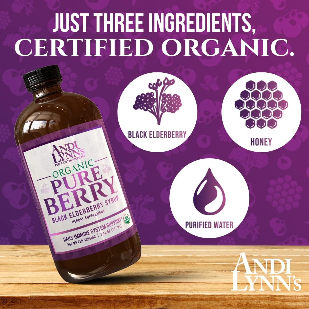 Andi Lynn's Pure Organic Black Elderberry Syrup with Honey - High Potency Immune Support (8oz)