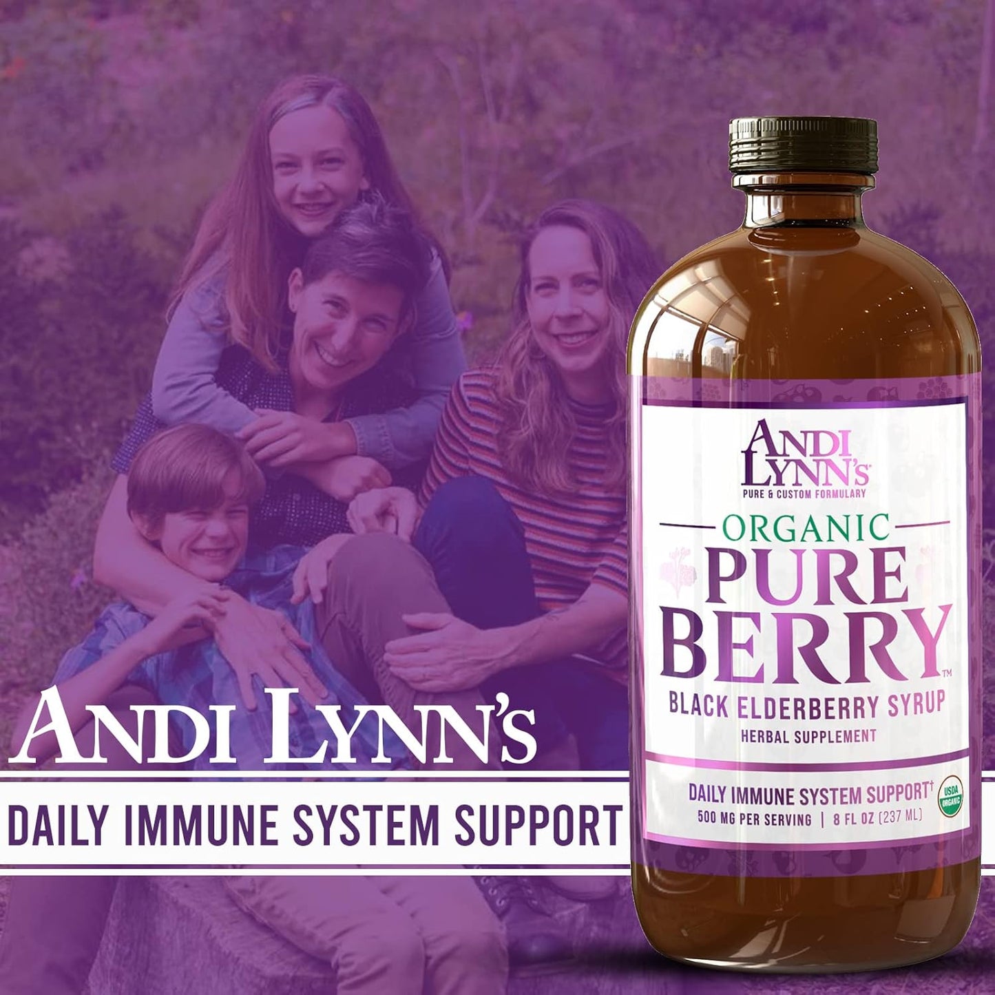 Andi Lynn's Pure Organic Black Elderberry Syrup with Honey - High Potency Immune Support (8oz)