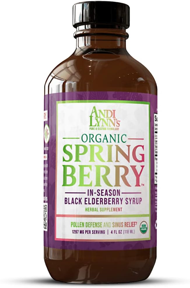 Andi Lynn's SpringBerry Organic Black Elderberry Syrup - Herbal Immune Support for Allergies - 4 oz Bottle