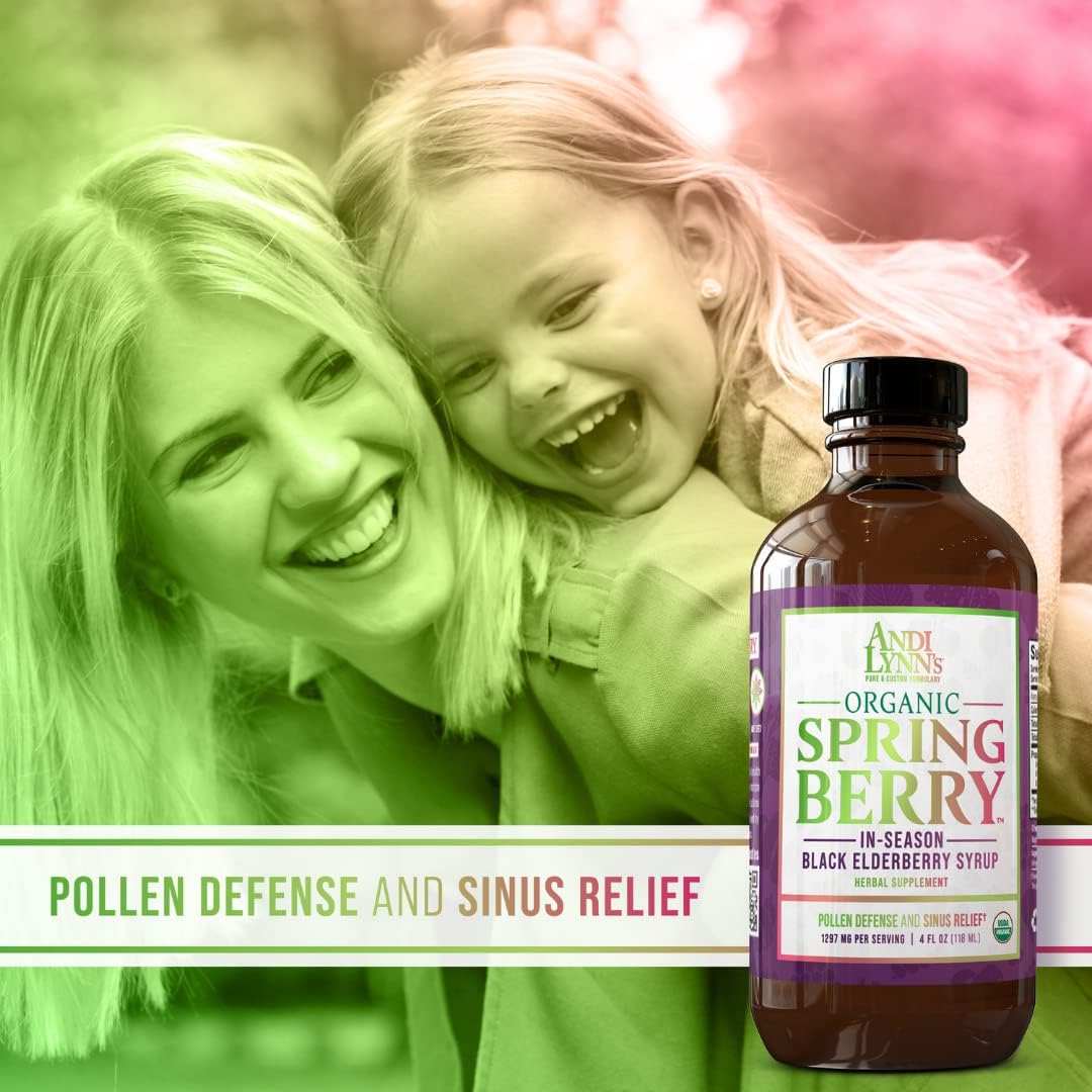 Andi Lynn's SpringBerry Organic Black Elderberry Syrup - Herbal Immune Support for Allergies - 4 oz Bottle