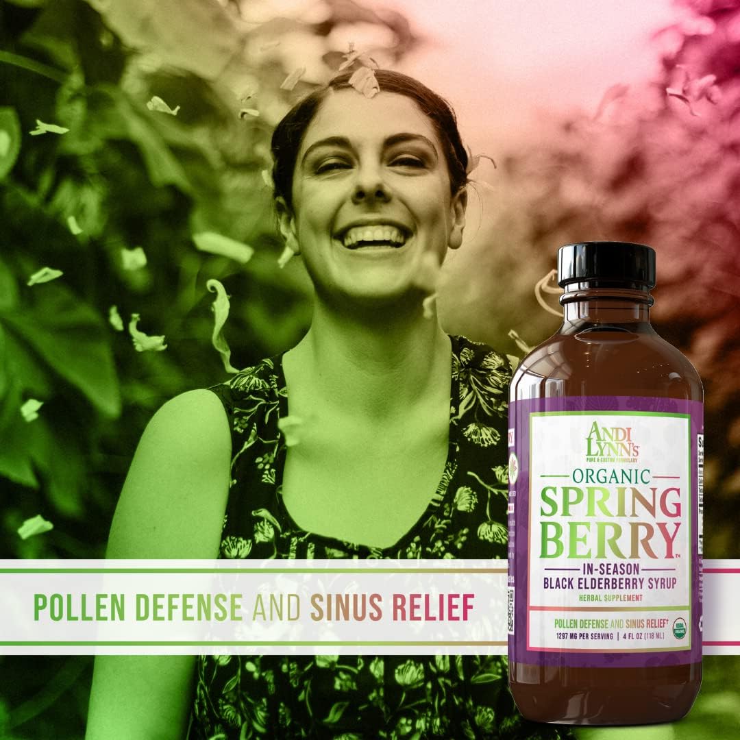Andi Lynn's SpringBerry Organic Black Elderberry Syrup - Herbal Immune Support for Allergies - 4 oz Bottle