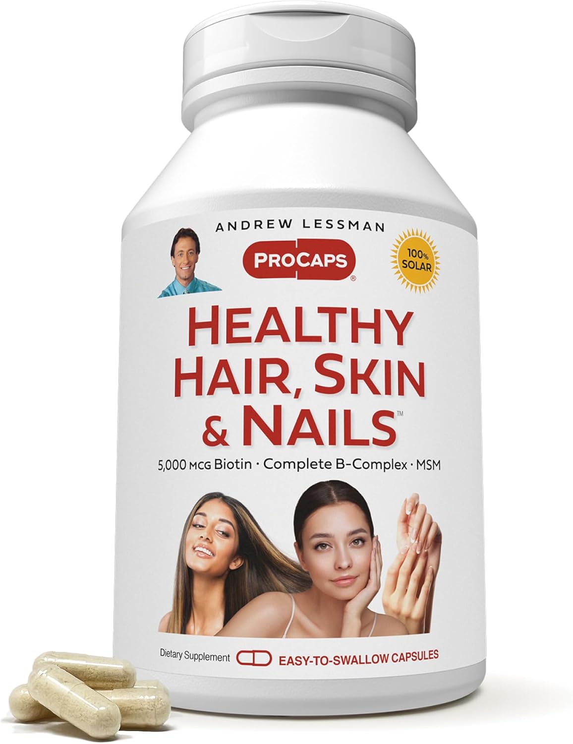 Andrew Lessman 5000 mcg Biotin Capsules for Healthy Hair, Skin & Nails - B-Complex Supplement for Beautiful Skin & Strong Nails