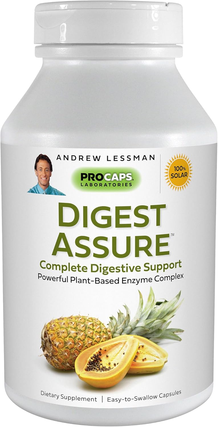 ANDREW LESSMAN Digest Assure 180 Capsules - Vegetarian-Sourced Enzymes for Digestive Health, Easy-to-Swallow Formula
