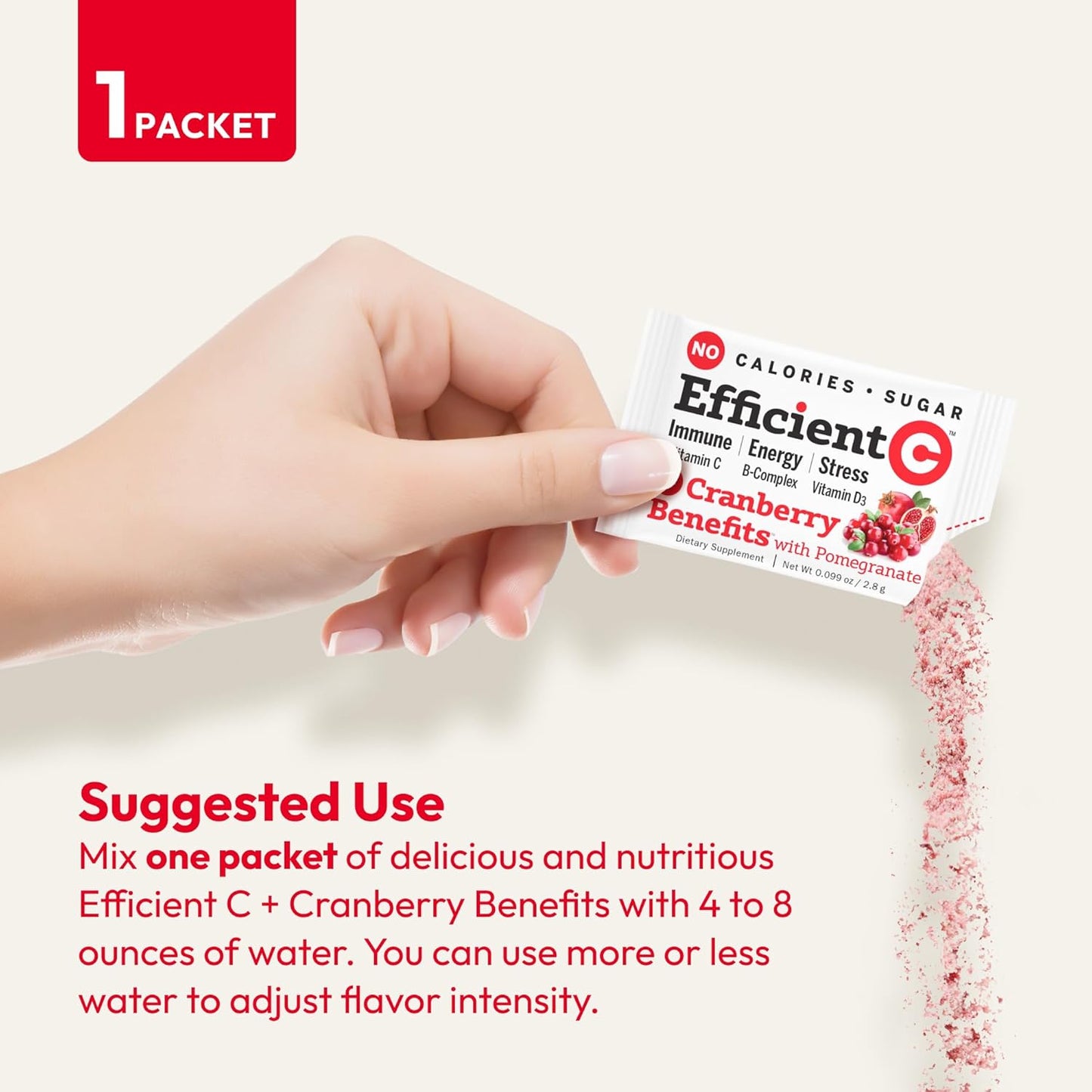 ANDREW LESSMAN Efficient C + Cranberry Benefits - 30 Packets for Immune, Energy, Stress, and Urinary Tract Support - Vitamin C Drink Alternative with Zero Calories, Sugar, and Carbs - Easy to Mix Formula