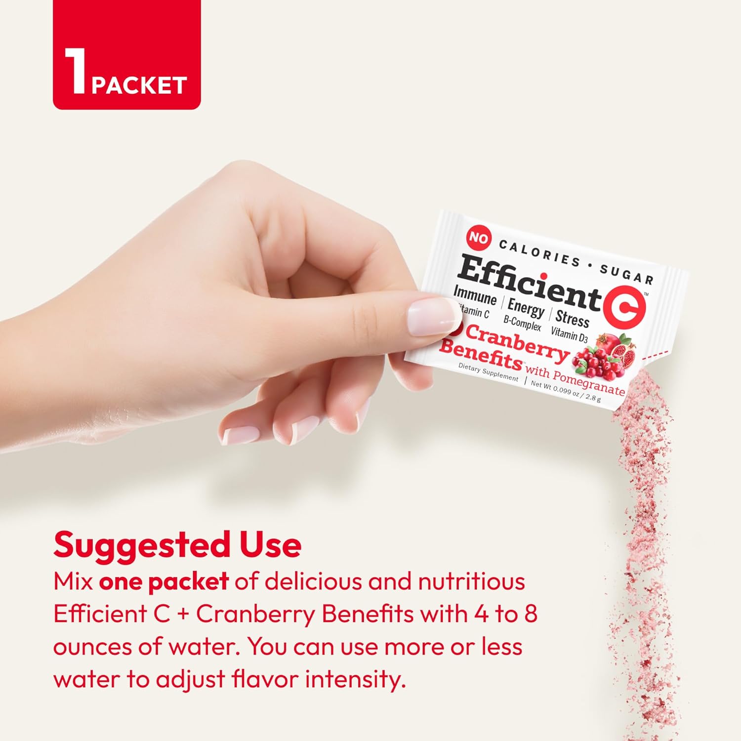 ANDREW LESSMAN Efficient C + Cranberry Benefits - 30 Packets for Immune, Energy, Stress, and Urinary Tract Support - Vitamin C Drink Alternative with Zero Calories, Sugar, and Carbs - Easy to Mix Formula
