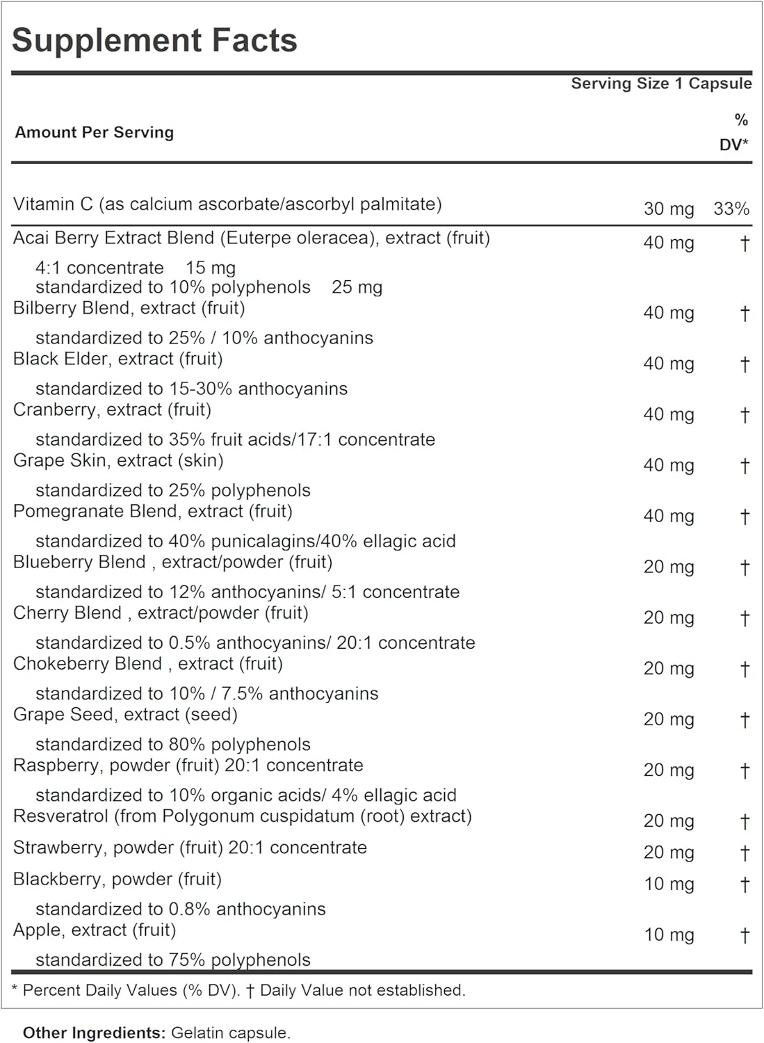 Andrew Lessman Fruit Full Anti-Oxidant Extracts - 30 Capsules with 14 Natural Fruit and Berry Extracts - Bilberry, Cranberry, Grape Seed, Pomegranate, Resveratrol, and More - Easy-to-Swallow Capsules for Antioxidant Support