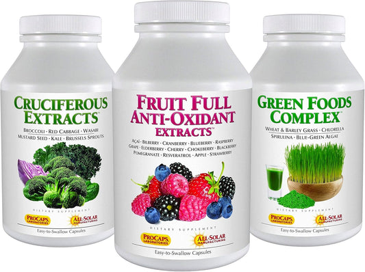 Andrew Lessman Healthy Foods Bundle - 60 Count Each of Cruciferous, Fruit Full Anti-Oxidant, and Green Foods Complex Extracts - Nutritional Benefits of 20+ Healthiest Foods