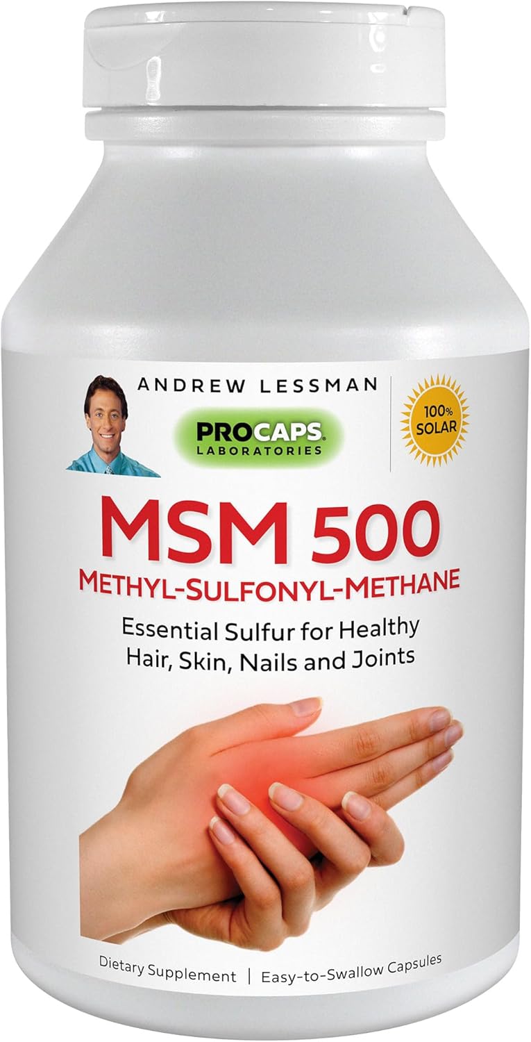 Andrew Lessman MSM 500 Methyl-Sulfonyl-Methane 180 Capsules - Pure Organic Sulfur for Joint, Skin, Nail, and Hair Health - Additive-Free Formula