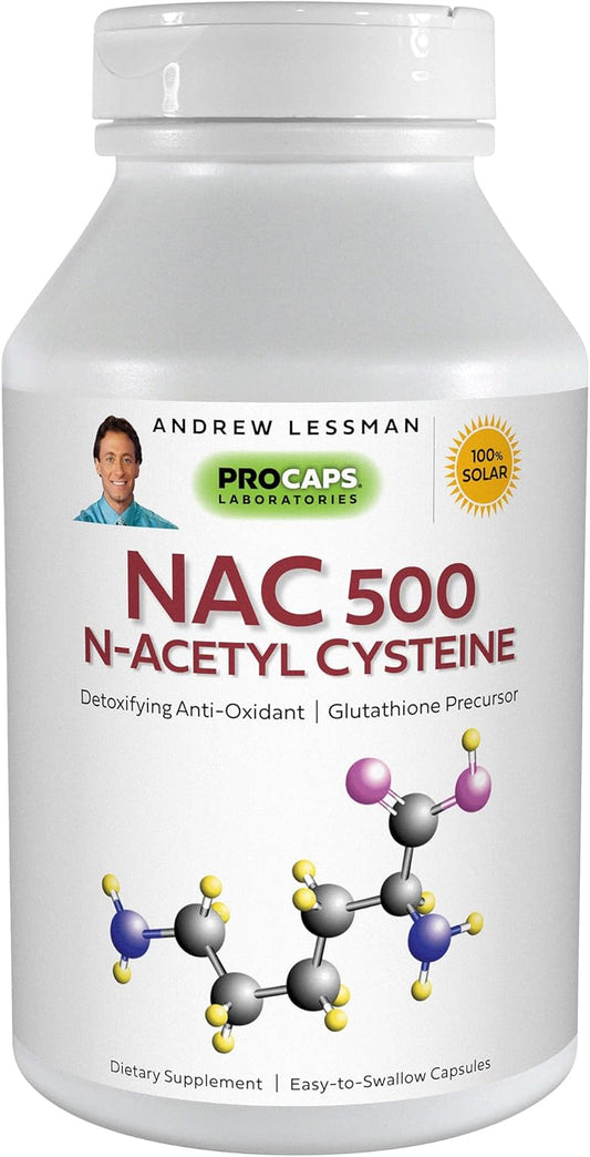 Andrew Lessman NAC-500 Capsules - Powerful Antioxidant for Brain, Heart, Lungs, Liver, Kidneys. Detoxifying Formula with No Additives