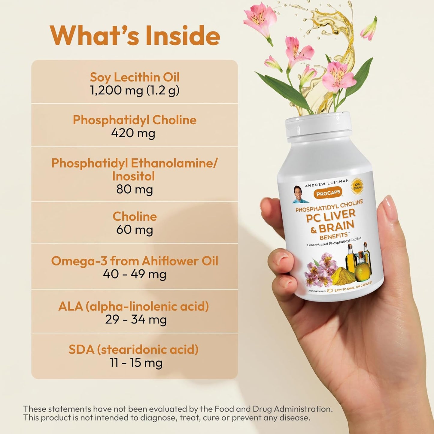 Andrew Lessman PC Liver and Brain Support Softgels - Phosphatidyl Choline for Healthy Liver and Brain Function, Additive-Free, Easy to Swallow, 60 Softgels