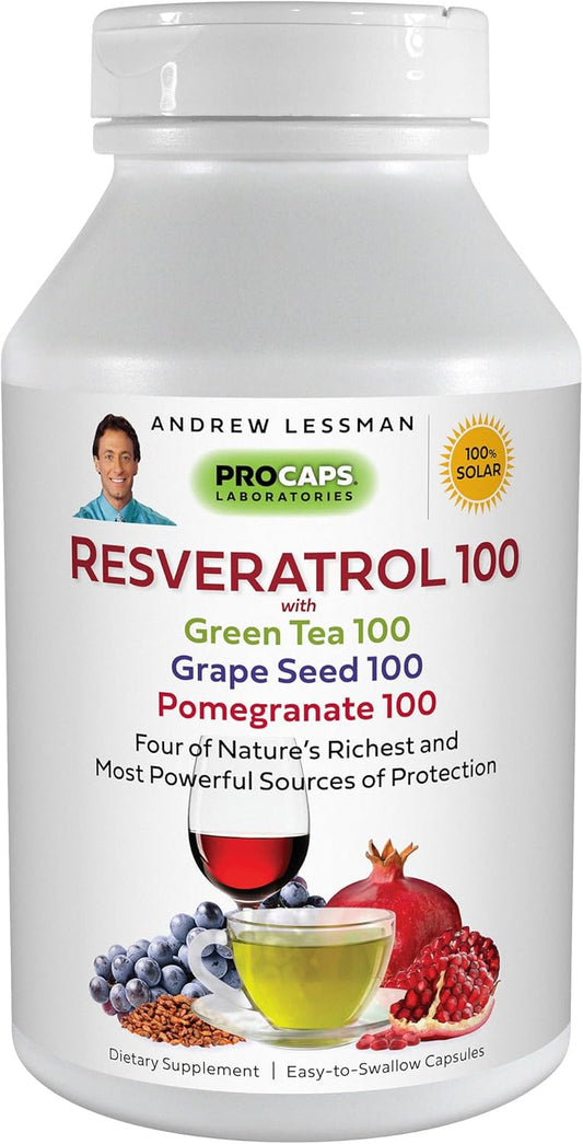 Andrew Lessman Resveratrol-100 with Green Tea, Grape Seed, and Pomegranate - Powerful Antioxidant Blend in 60 Capsules