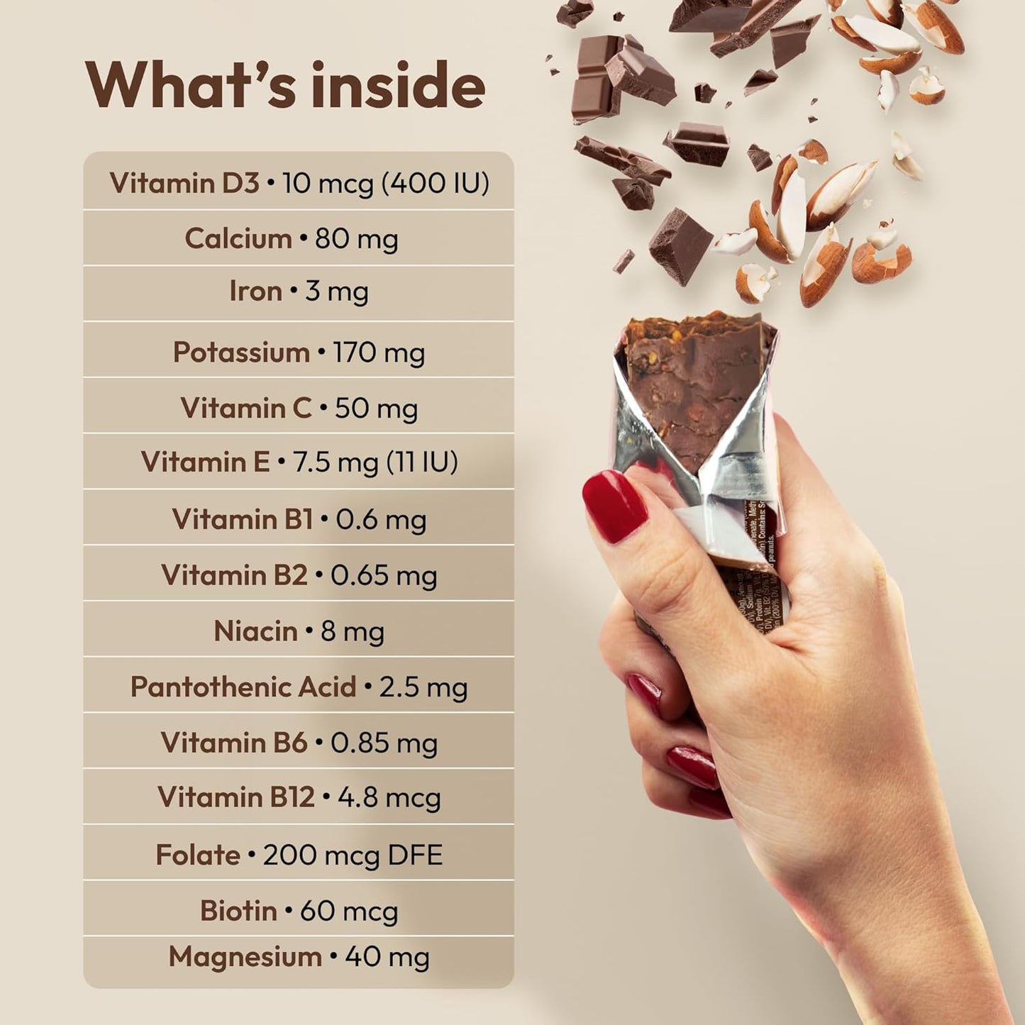 ANDREW LESSMAN Secure Complete Meal Replacement Bars - Chocolate Brownie Almond Crunch - 12 Count Box - 7g Protein, 11 Vitamins, Inulin Fiber - Low Calorie, Gluten-Free, Dairy-Free, Vegan, Non-GMO