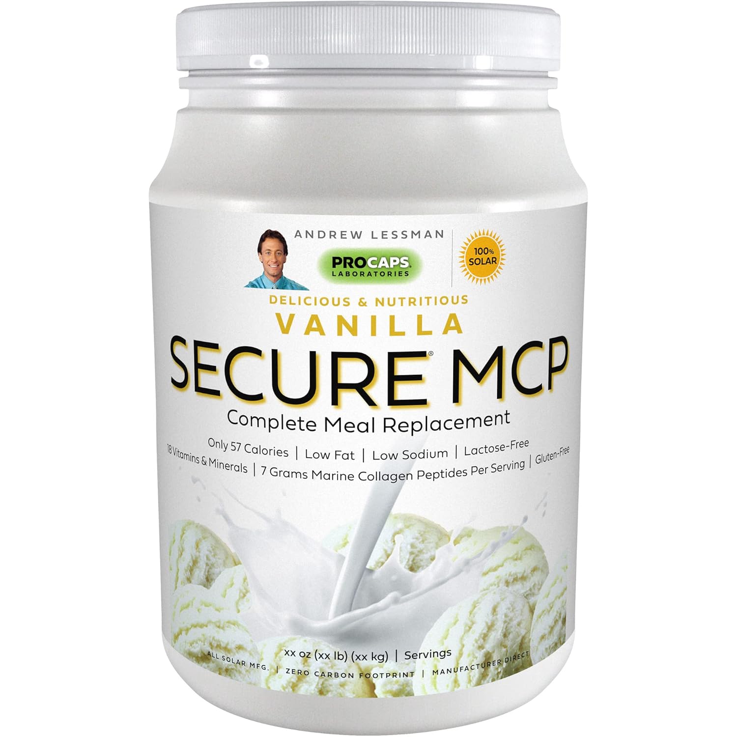 Andrew Lessman Vanilla Secure MCP Complete Meal Replacement - 30 Servings, Low-Calorie, High Marine Collagen Peptides, Skin & Joint Health