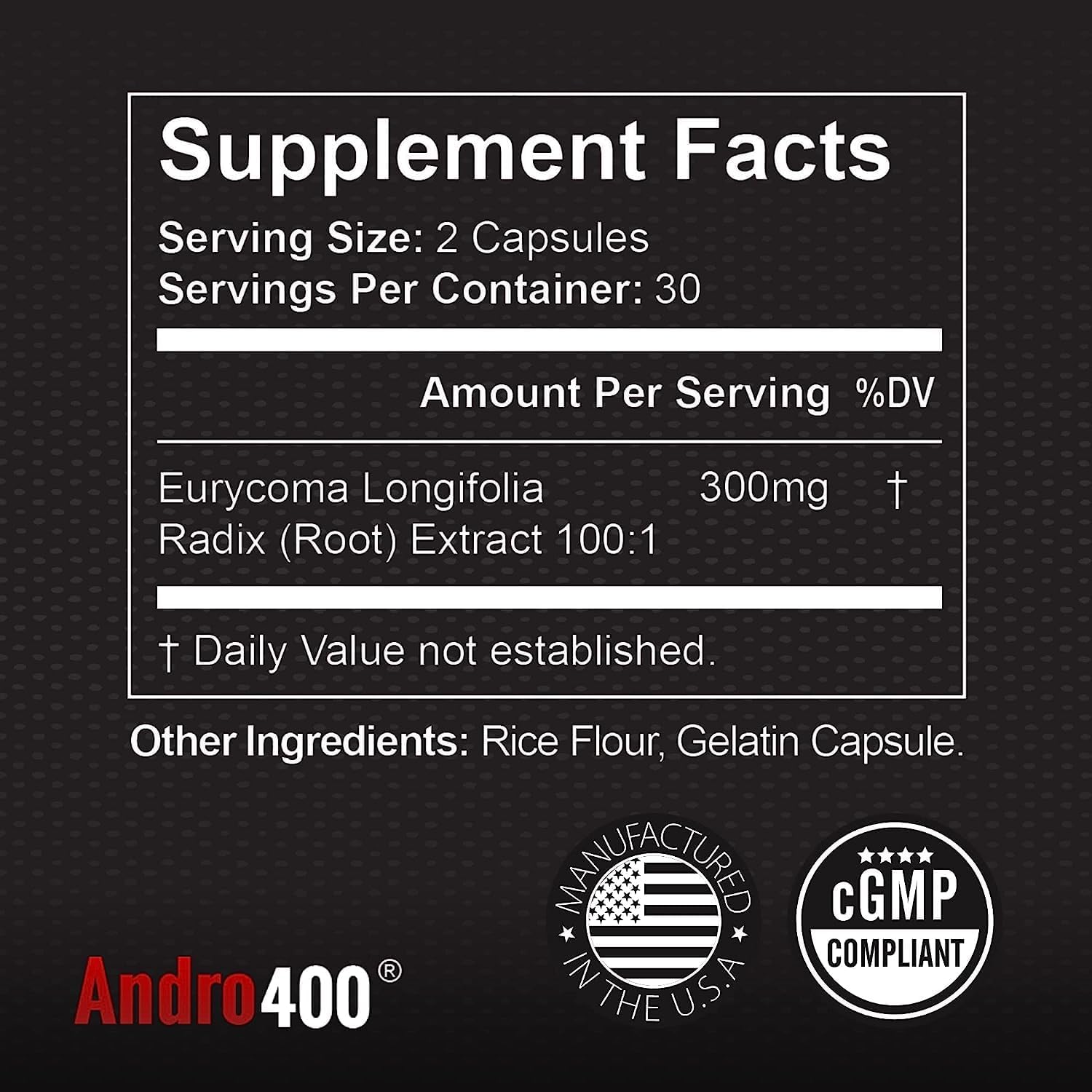 Andro400 Natural Testosterone Support Supplement for Men with Tongkat Ali - 60 Capsules - Made in USA