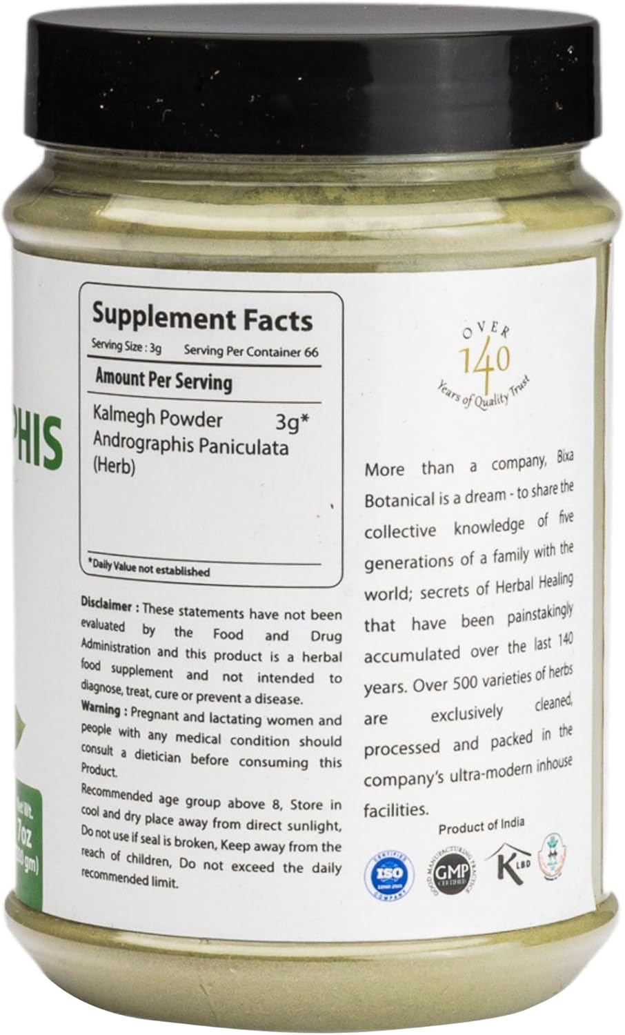 Andrographis Paniculata Powder 200g 7oz | Bixa BOTANICAL Bitter Herb Kalmegh | Natural Liver Tonic Supplement | Ayurvedic Digest Toxins Herb