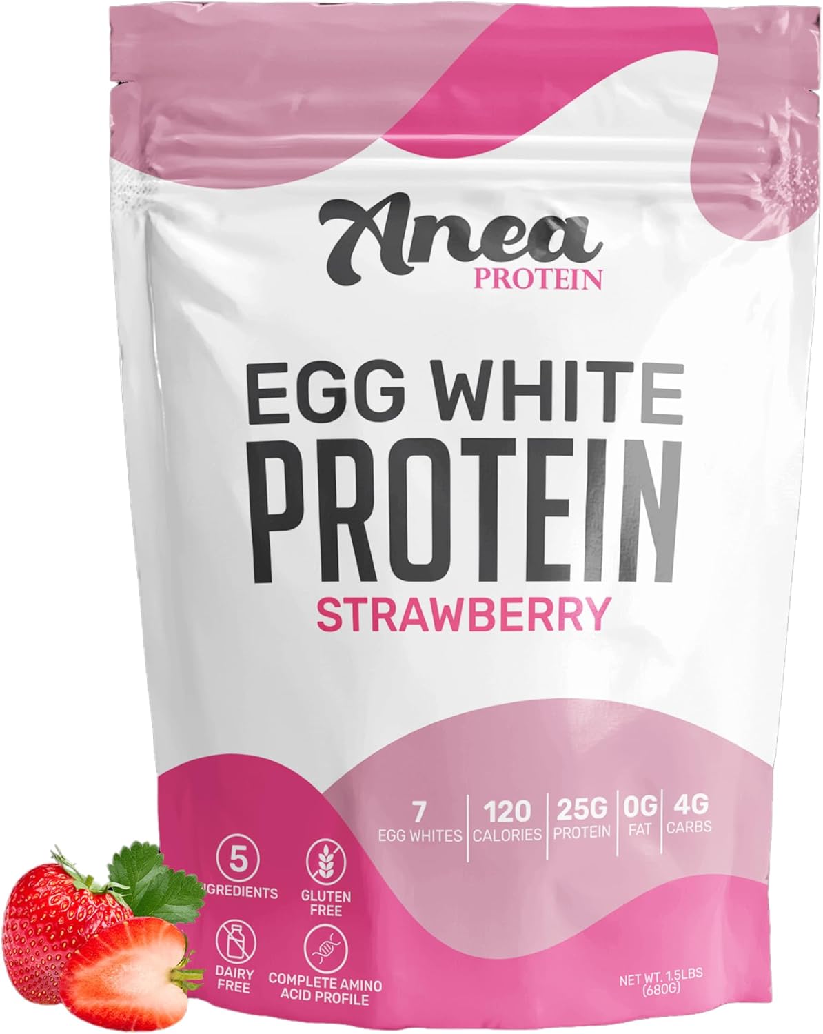 Anea Egg White Protein Powder - 25g Protein, Dairy Free, Gluten Free, Fat Free, Amino Acids, High Biological Value - 1.5 Pound (Strawberry)