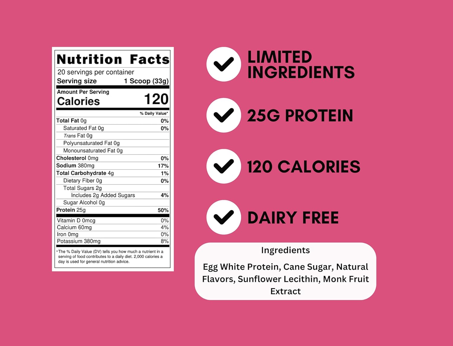 Anea Egg White Protein Powder - 25g Protein, Dairy Free, Gluten Free, Fat Free, Amino Acids, High Biological Value - 1.5 Pound (Strawberry)
