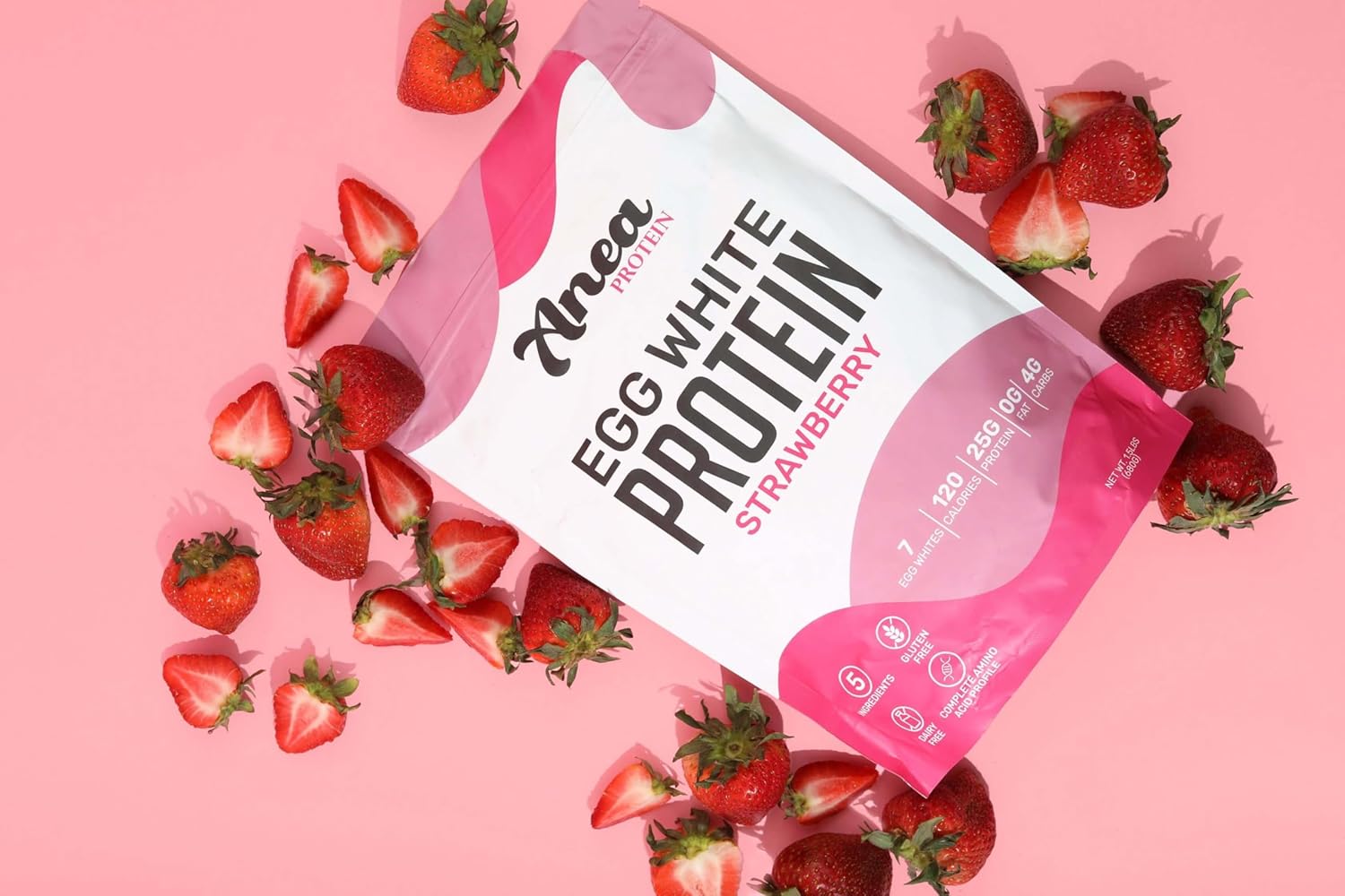 Anea Egg White Protein Powder - 25g Protein, Dairy Free, Gluten Free, Fat Free, Amino Acids, High Biological Value - 1.5 Pound (Strawberry)