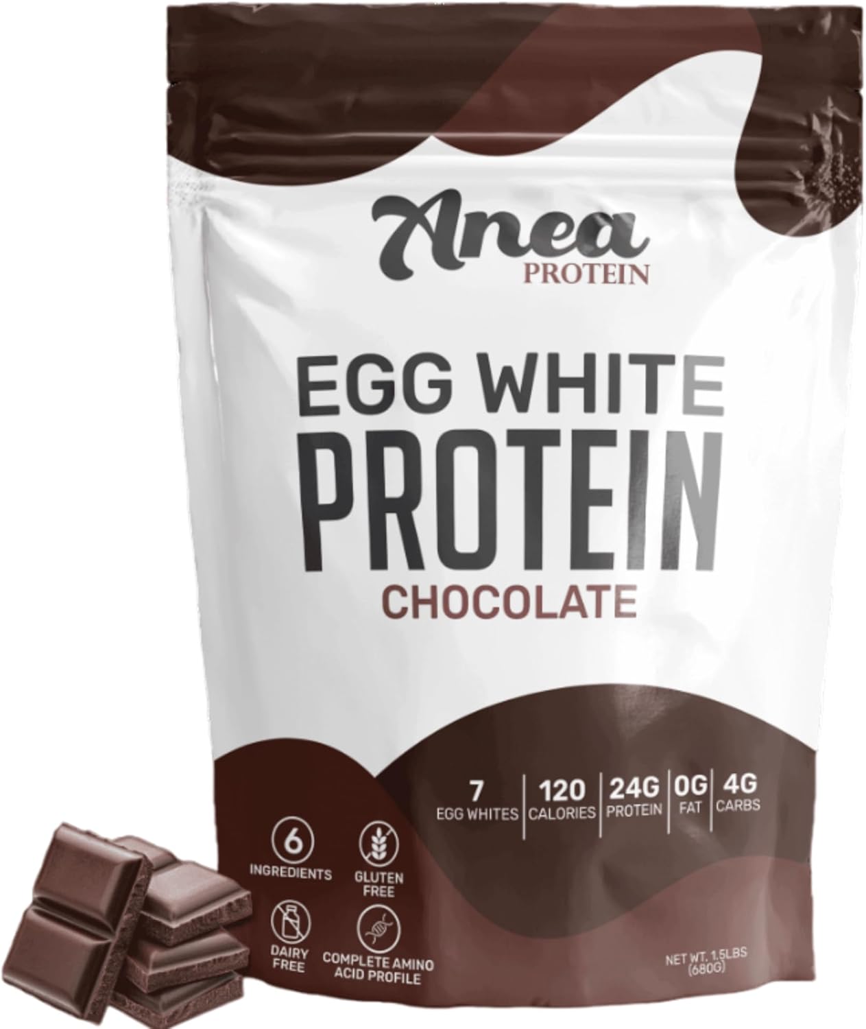 Anea Egg White Protein Powder - Dairy, Gluten, and Fat Free with 25g Protein, Amino Acids, and High Biological Value - Chocolate Flavor - 1.5 Pound Pack