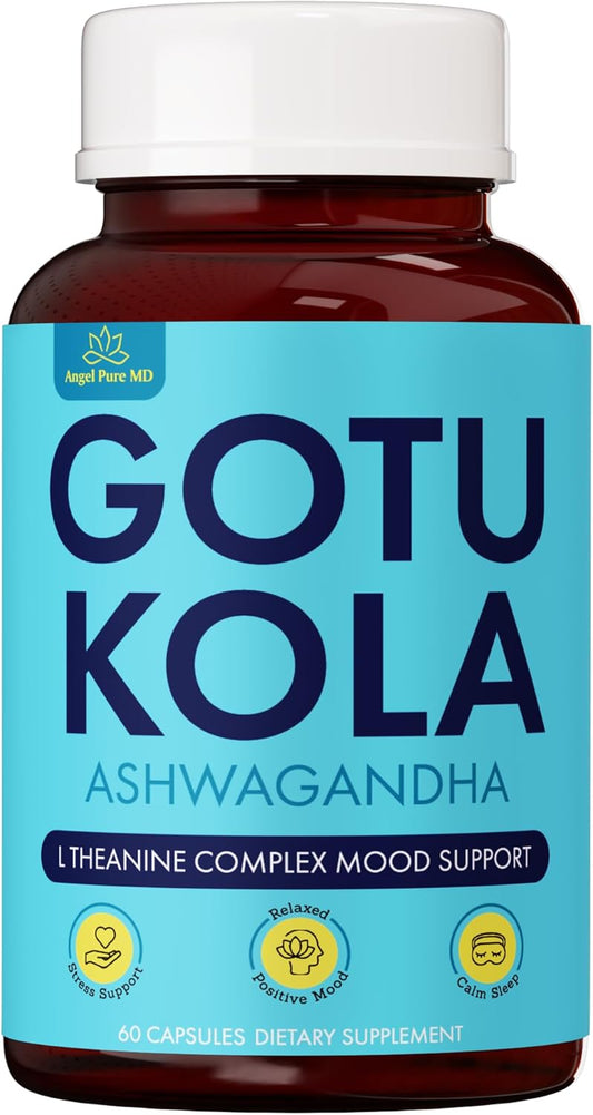 Angel Pure MD Angel Calm Stress Relief Supplement - Focus, Mood Support, Natural Energy, Cortisol Balance - Fast Acting Ashwagandha, Vitamin B12, Rhodiola Rosea, Lemon Balm - 60 Count