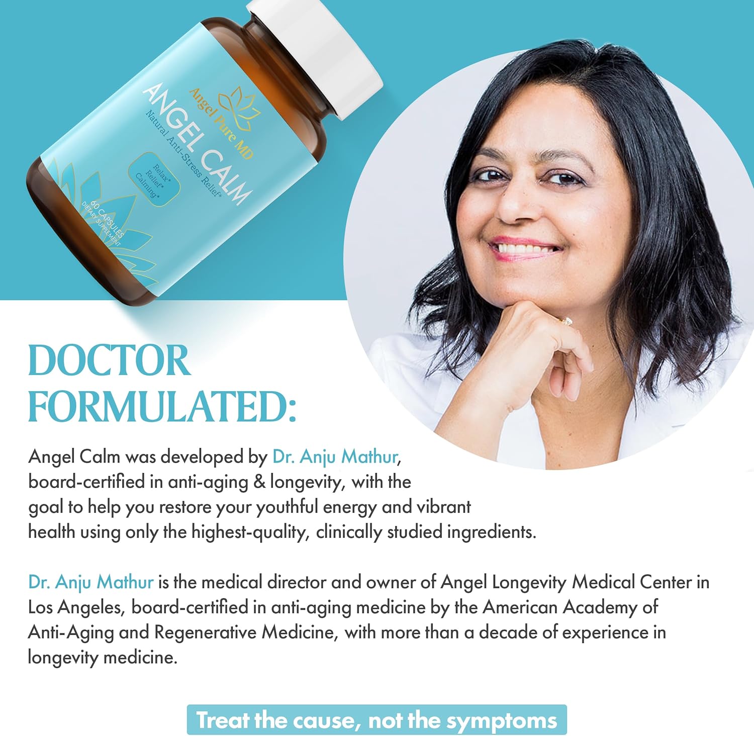 Angel Pure MD Angel Calm Stress Relief Supplement - Focus, Mood Support, Natural Energy, Cortisol Balance - Fast Acting Ashwagandha, Vitamin B12, Rhodiola Rosea, Lemon Balm - 60 Count