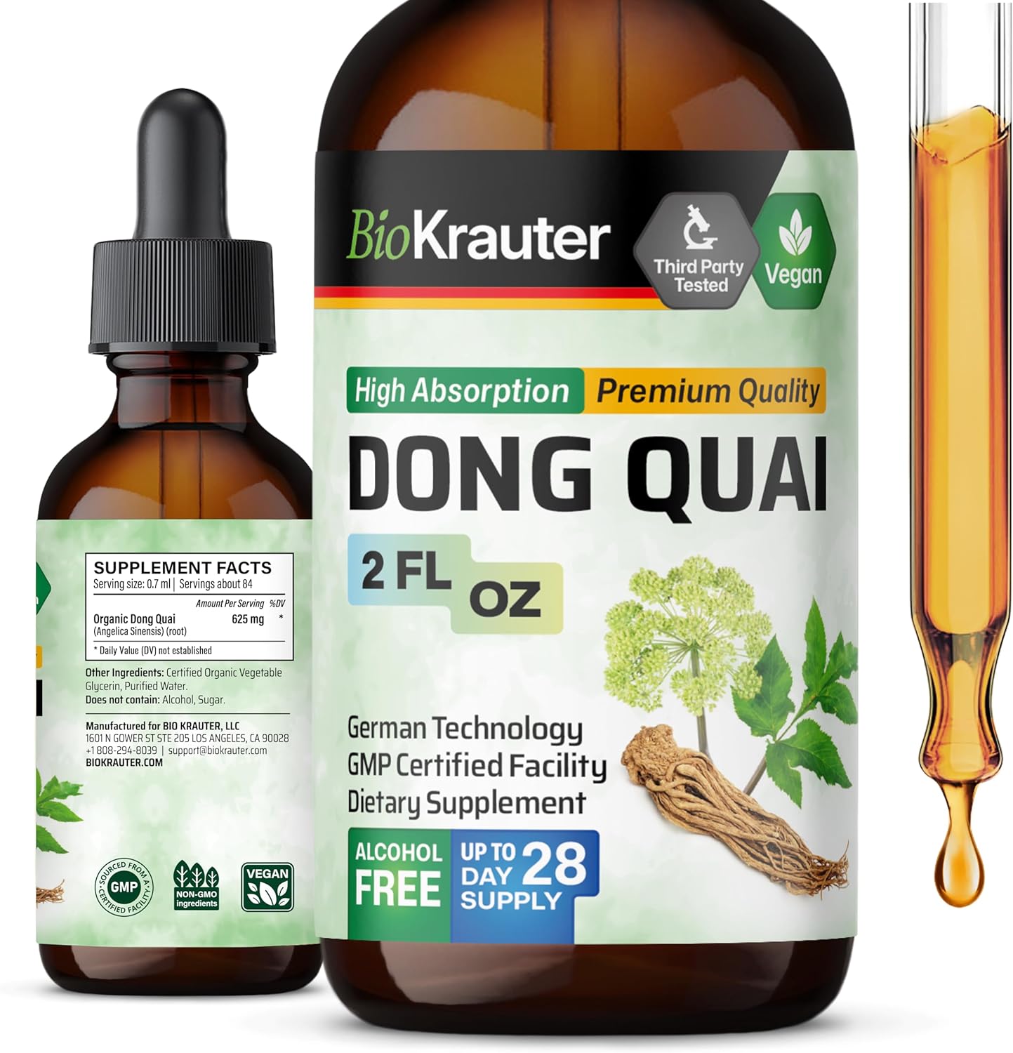 Angelica Root Dong Quai Tincture for Women's Health Support - Vegan Liquid Extract - Alcohol and Sugar Free - 2 Fl.Oz.