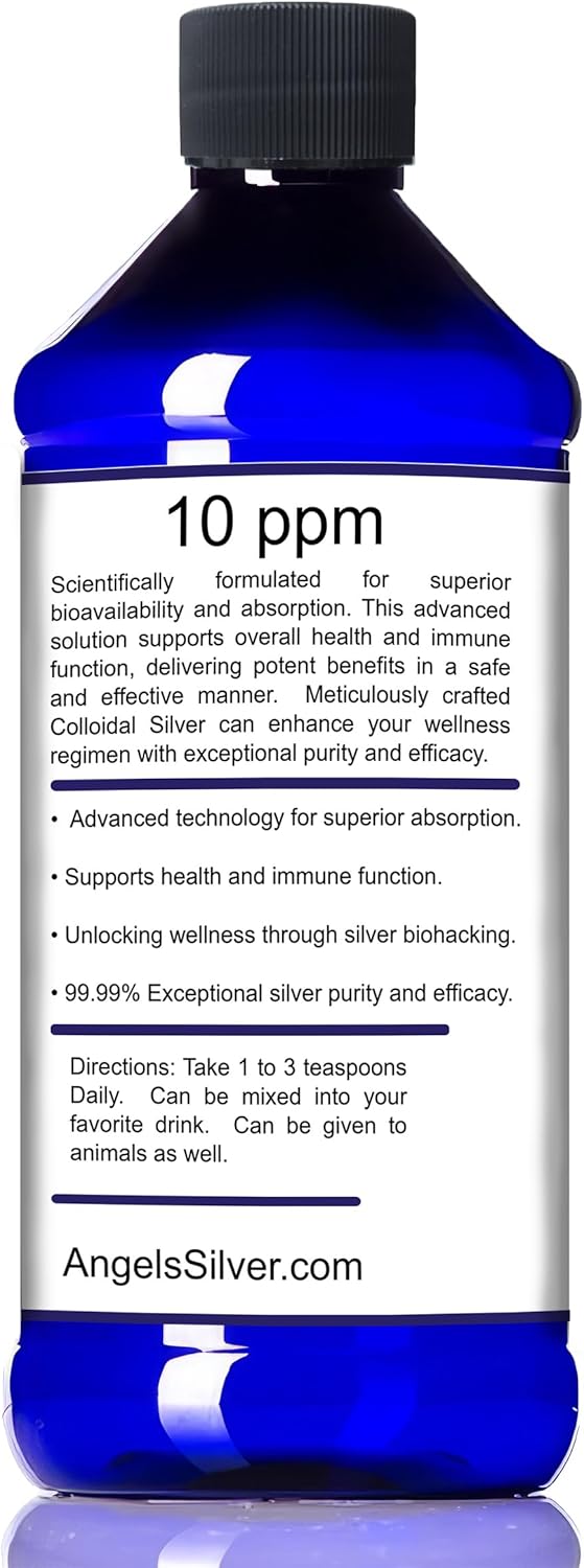 Angels Lab Colloidal Silver Immune Support Liquid 16oz - 10 PPM Nano Formula