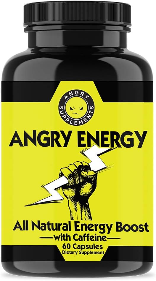 Angry Energy Caffeine Capsules - Natural Non-GMO Energy Booster for Stamina & Focus, Mind & Body Health - 1 Bottle