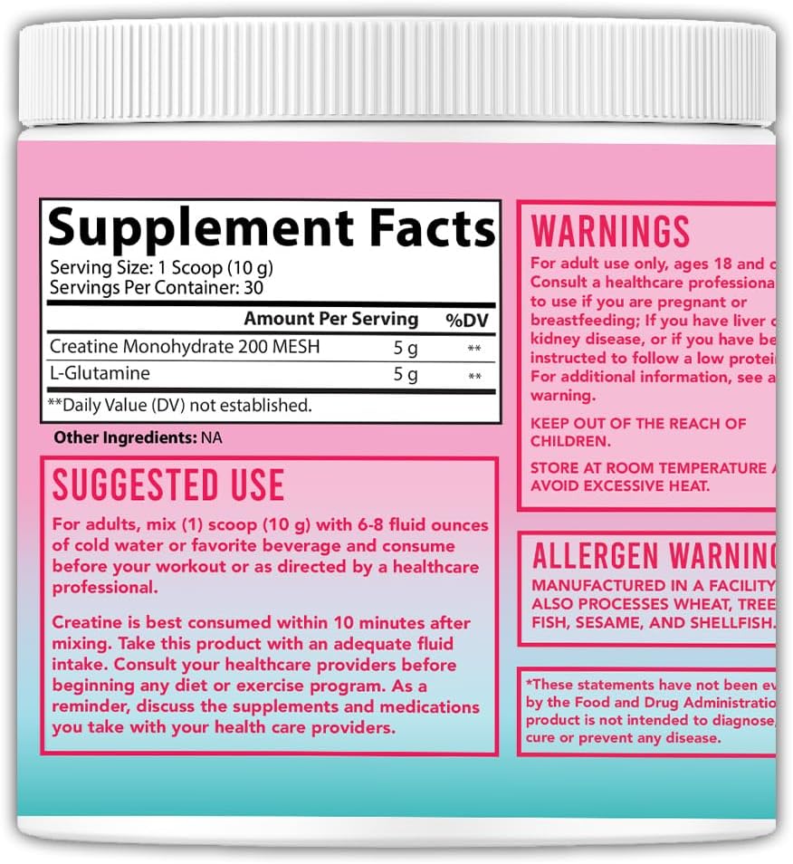 Angry Supplements Glute Growth Drink Mix for Women - Creatine & L-Glutamine Amino Acids - Muscle Builder Powder for Booty Gain - 300g, 30 Servings