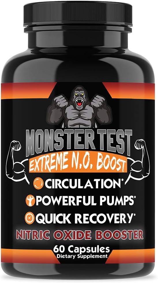 Angry Supplements Monster Test Nitric Oxide Booster Capsules for Extreme N.O Boost, Enhanced Workouts, Fast Recovery & Energy - 60ct Bottle