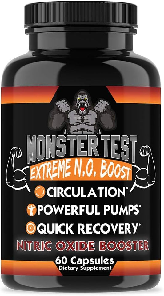 Angry Supplements Monster Test Nitric Oxide Booster Capsules for Extreme N.O Boost, Enhanced Workouts, Fast Recovery & Energy - 60ct Bottle