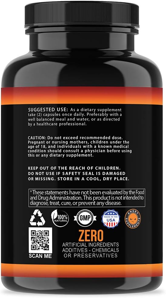 Angry Supplements Monster Test Nitric Oxide Booster Capsules for Extreme N.O Boost, Enhanced Workouts, Fast Recovery & Energy - 60ct Bottle