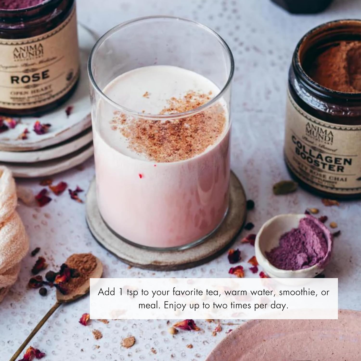 Anima Mundi Apothecary Vegan Collagen Booster Powder, Vanilla Rose Chai Spice - Beauty Supplement for Skin, Hair & Nails - Easy Mix (4oz)