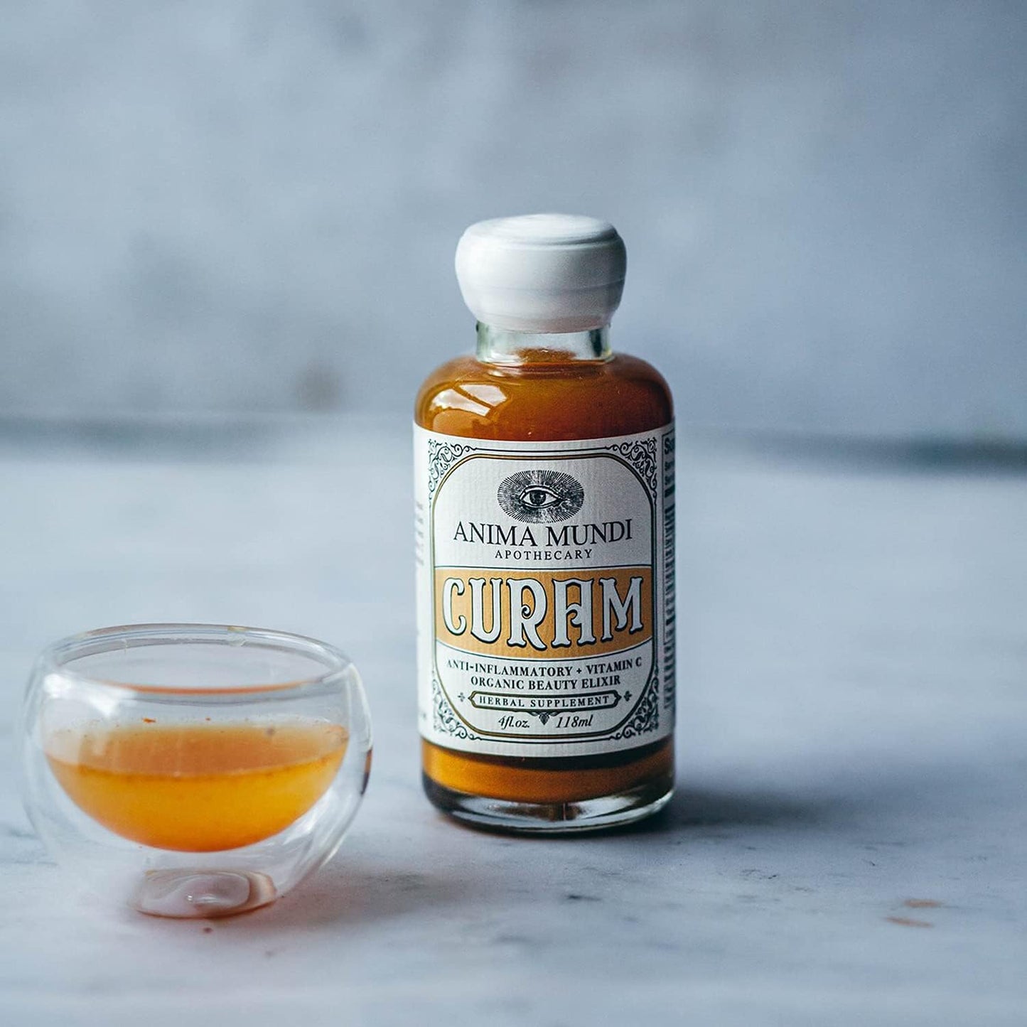 Anima Mundi Curam Organic Beauty Elixir with Turmeric Root Extract - Liquid Adaptogenic Herbal Tincture for Tea, Coffee, Smoothies - 2oz Bottle