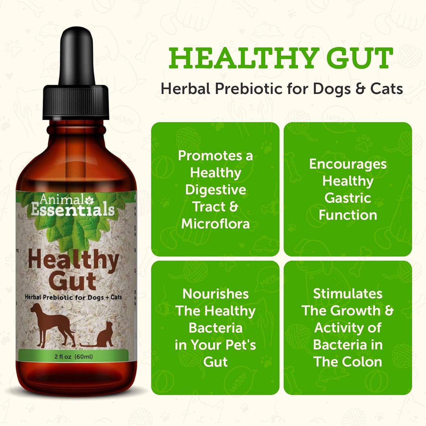 Animal Essentials Healthy Gut Herbal Prebiotic for Dogs & Cats - Gut Health Blend with Organic Human Grade Herbs - Veterinarian Recommended Liquid Tonic - 2 Fl Oz