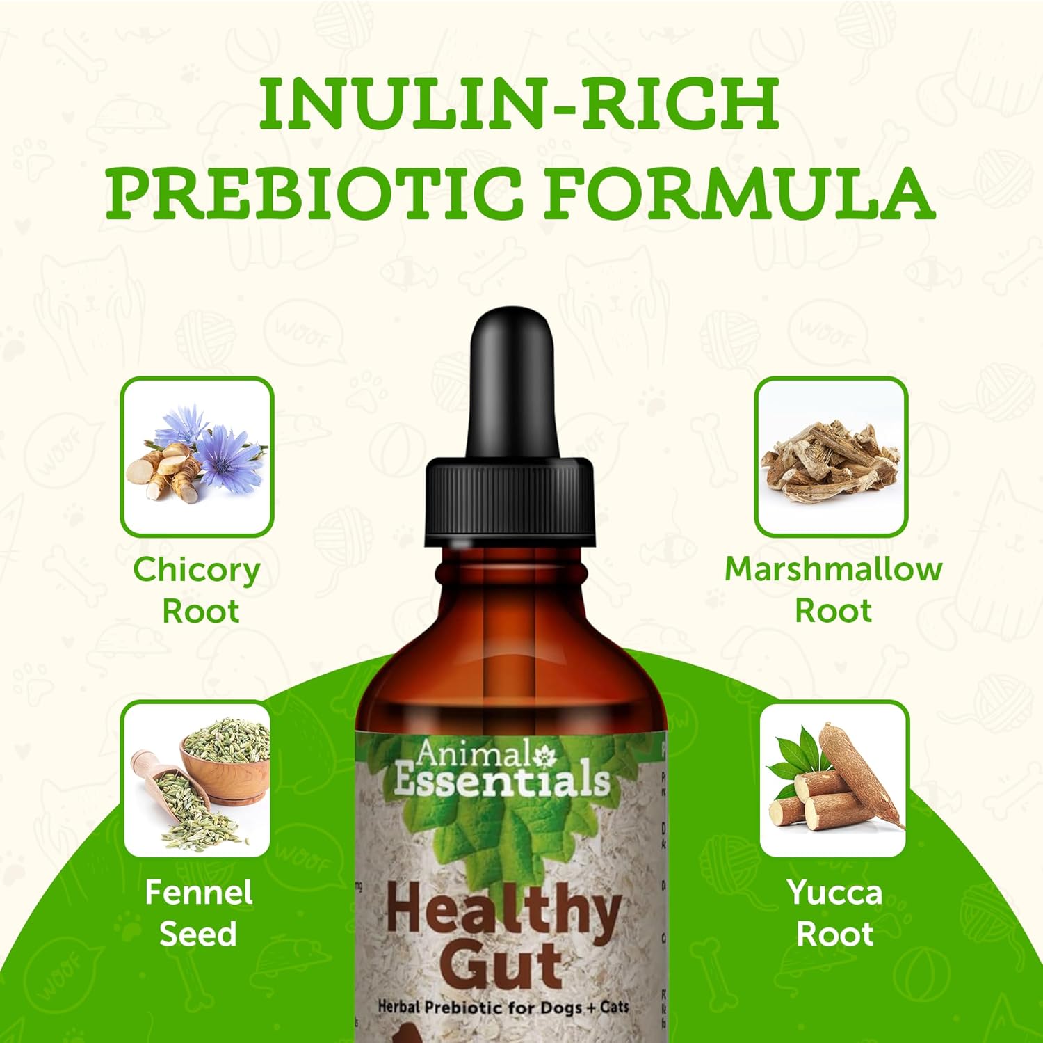 Animal Essentials Healthy Gut Herbal Prebiotic for Dogs & Cats - Gut Health Blend with Organic Human Grade Herbs - Veterinarian Recommended Liquid Tonic - 2 Fl Oz