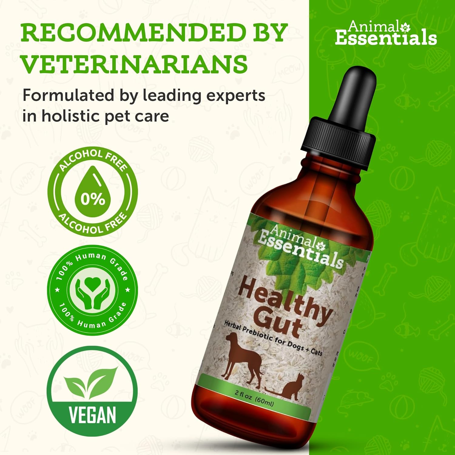 Animal Essentials Healthy Gut Herbal Prebiotic for Dogs & Cats - Gut Health Blend with Organic Human Grade Herbs - Veterinarian Recommended Liquid Tonic - 2 Fl Oz