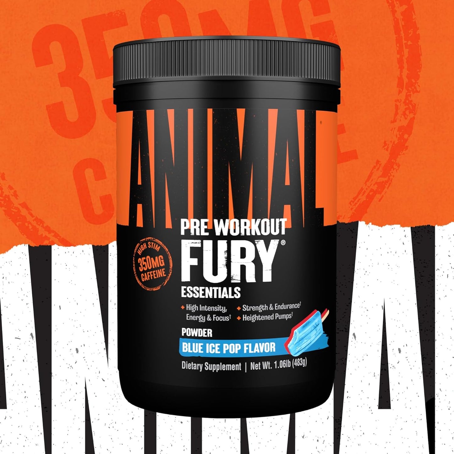 Animal Fury Blue Ice Pop Pre Workout Powder - Energy & Focus Supplement with BCAAs, Caffeine, Nitric Oxide Booster, Beta-Alanine - Preworkout for Men & Women, 30 Servings
