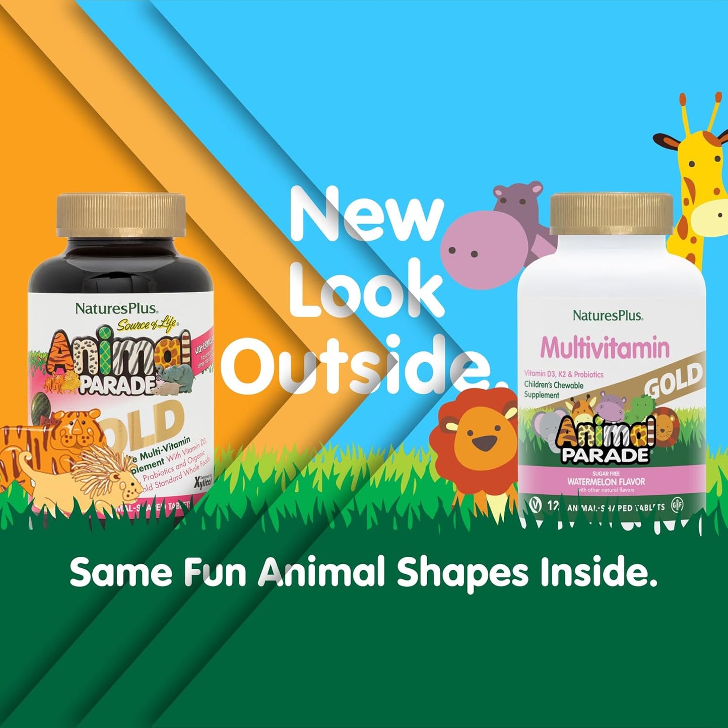 Animal Parade Gold Multivitamin Chewables for Kids - Watermelon Flavor - 240 Animal-Shaped Tablets - Vitamin D3, K2, Probiotics - Vegan, Gluten Free - 120 Servings