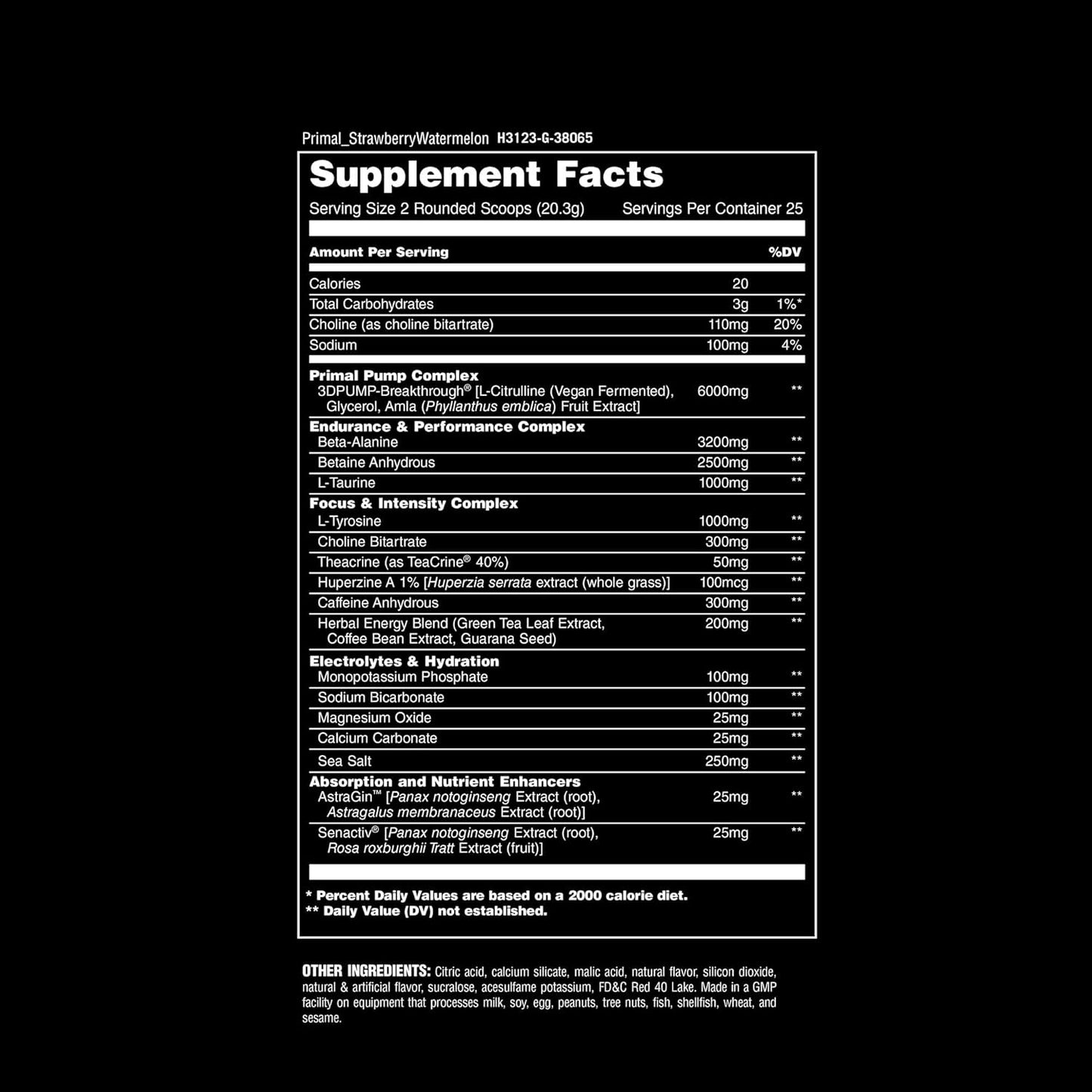 Animal Primal Muscle Hydration & Preworkout Powder with Beta Alanine, Caffeine, Electrolytes - Boosts Energy, Focus, Endurance - Strawberry Watermelon, 17.9 oz