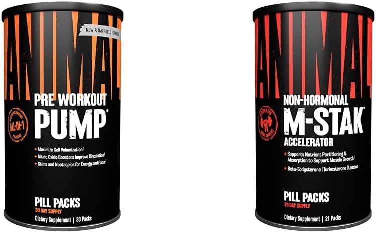Animal Pump Preworkout and M-Stak Muscle Building Stack Bundle (51 Count)