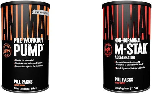 Animal Pump Preworkout and M-Stak Muscle Building Stack Bundle (51 Count)